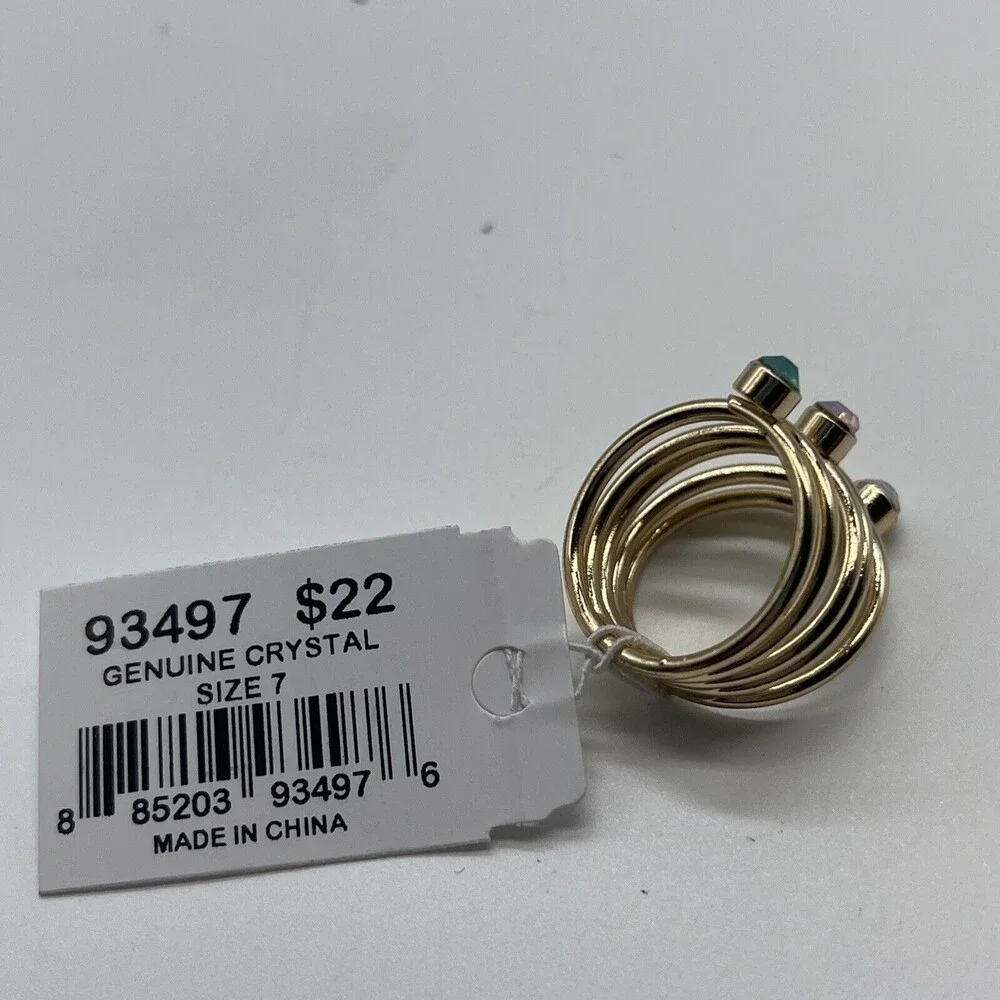 ViVl Set of 3 Mixed Ring Bundle Lot Gold Silver Crystal New With Tags Sz 7